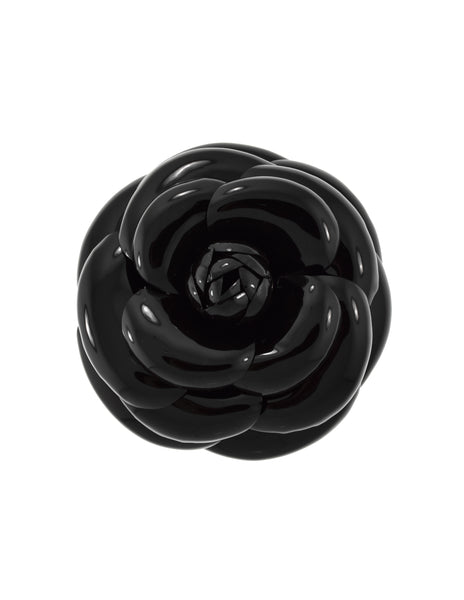 Chanel Vintage Shiny Black Patent Camellia Brooch Pin