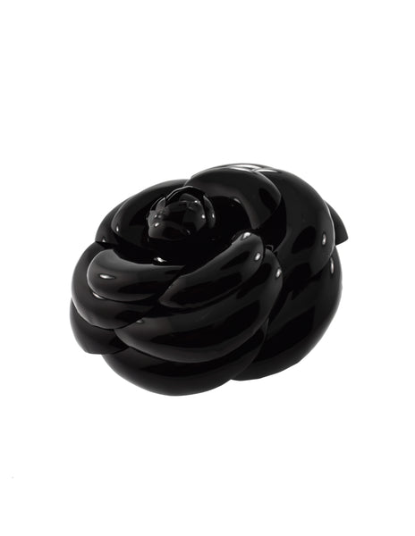 Chanel Vintage Shiny Black Patent Camellia Brooch Pin