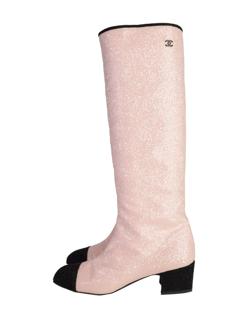 Chanel AW 2017 Light Pink and Black Glitter Knee High Boots – Amarcord  Vintage Fashion