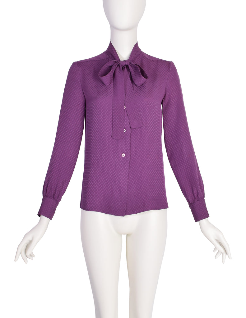 Chanel Vintage Purple CC Logo Monogram Jacquard Silk Lavalliere Blouse –  Amarcord Vintage Fashion