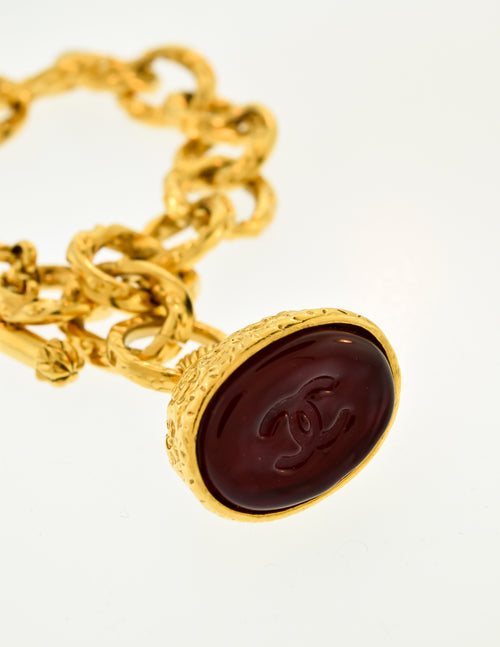 Vintage 80's CHANEL Huge Gold CC Logo Red Leather Waist 