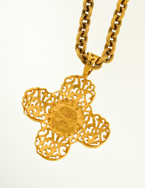 Chanel Vintage Red Gripoix CC Logo Gold Maltese Cross Pendant