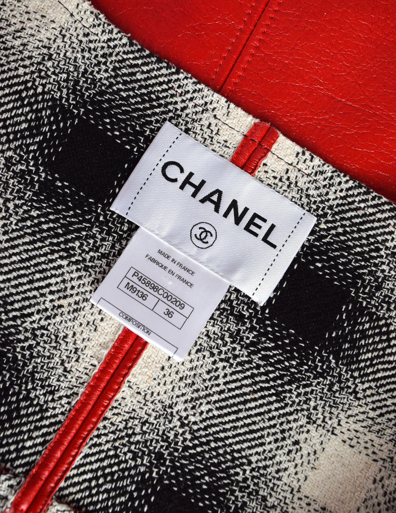 Chanel SS 2013 Cherry Red Lambskin Leather Black White Silk Tweed Coat –  Amarcord Vintage Fashion