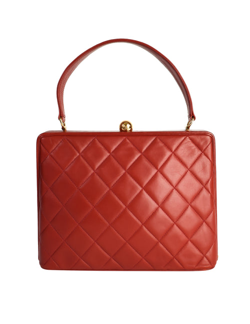 Chanel Vintage Quilted Matelasse Red Lambskin Leather Structured