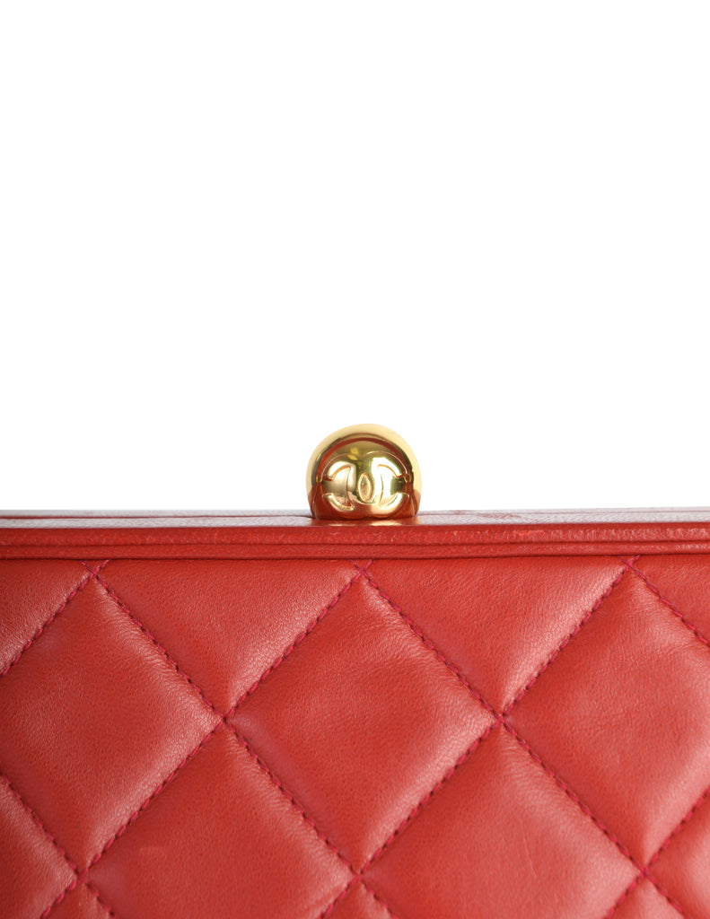 Chanel Pink/Orange Quilted Lambskin Leather Top Handle Clutch with Chain Bag