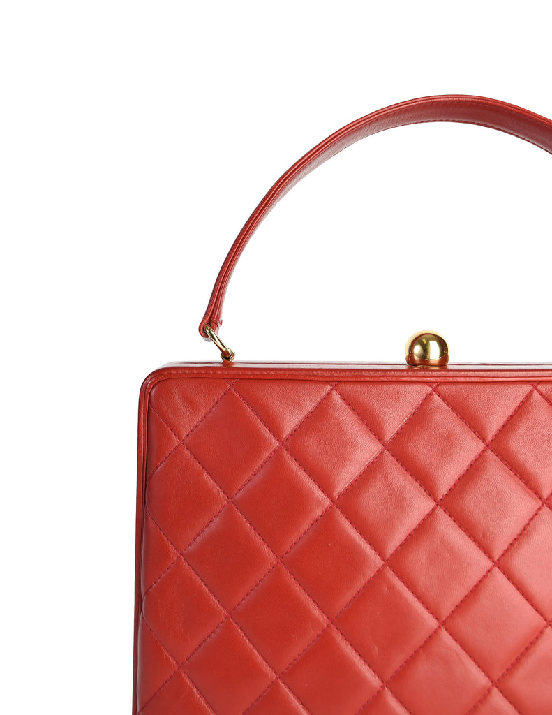 Chanel Vintage Quilted Matelasse Red Lambskin Leather Structured