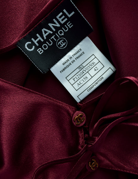 Chanel Vintage AW 1998 Bordeaux Silk Charmeuse Two Piece Column Dress