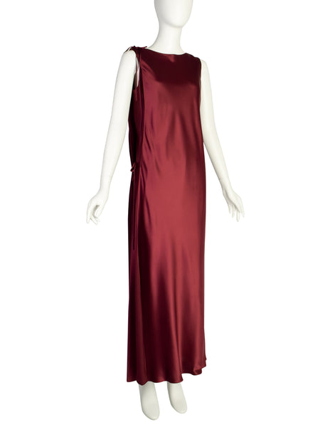 Chanel Vintage AW 1998 Bordeaux Silk Charmeuse Two Piece Column Dress
