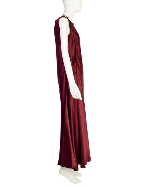 Chanel Vintage AW 1998 Bordeaux Silk Charmeuse Two Piece Column Dress