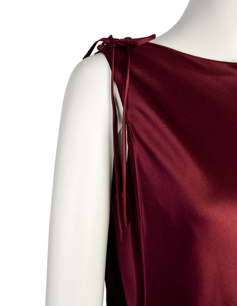 Chanel Vintage AW 1998 Bordeaux Silk Charmeuse Two Piece Column Dress