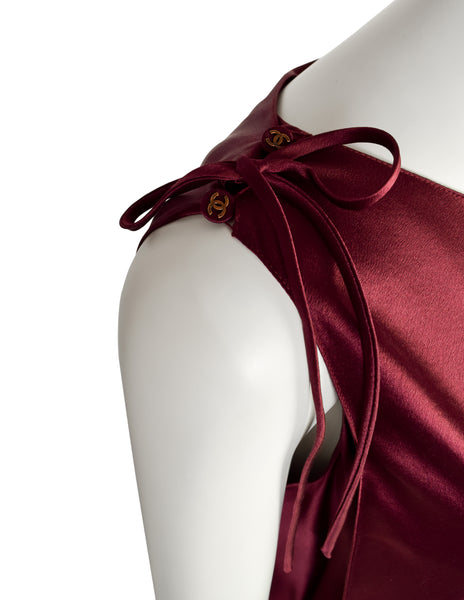 Chanel Vintage AW 1998 Bordeaux Silk Charmeuse Two Piece Column Dress