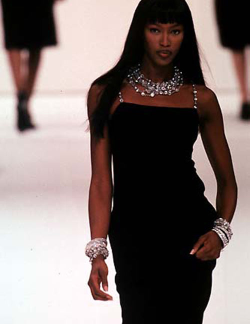Chanel Vintage SS 1998 Runway Black Wool Crepe Rhinestone Chain