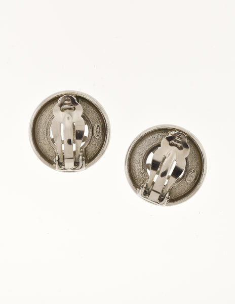 Chanel Vintage 1997 Silver Tone CC Logo Round Button Earrings