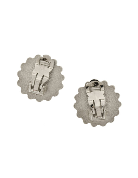 Chanel Vintage 1998 Silver Round 3D Dot Button Earrings