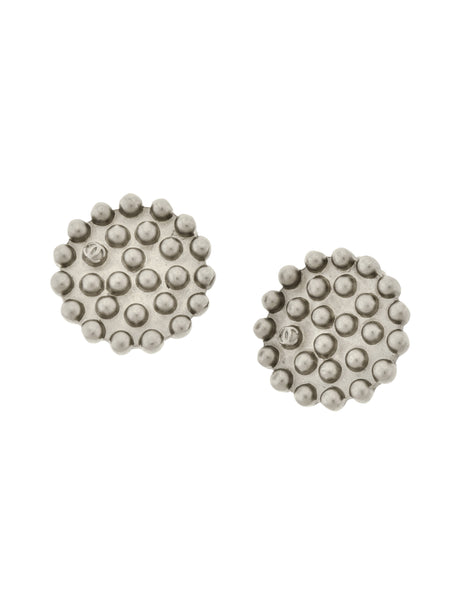 Chanel Vintage 1998 Silver Round 3D Dot Button Earrings