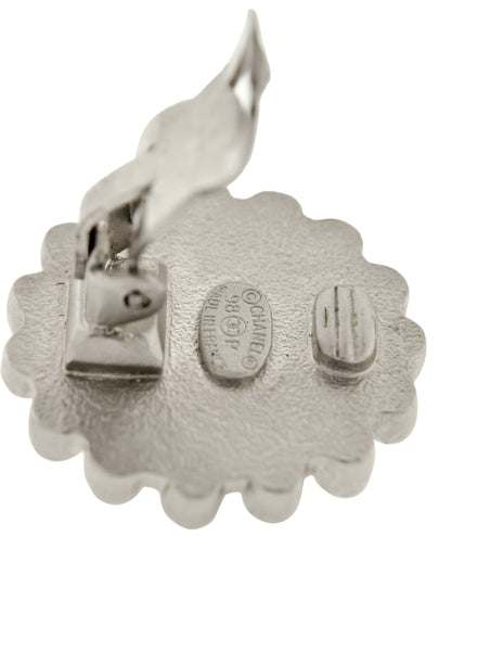 Chanel Vintage 1998 Silver Round 3D Dot Button Earrings