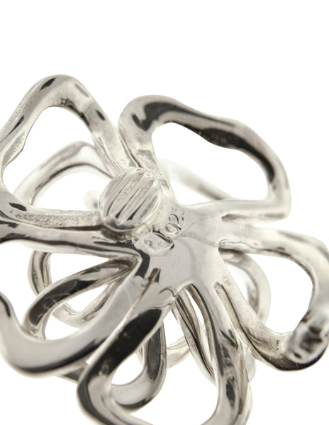 Chanel Vintage Camellia Flower Cut Out Sterling Silver Earrings