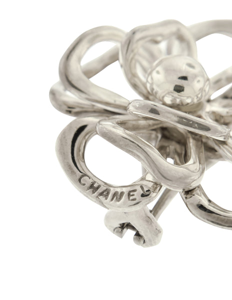 Chanel Vintage Camellia Flower Cut Out Sterling Silver Earrings