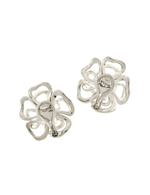 Chanel Vintage Camellia Flower Cut Out Sterling Silver Earrings