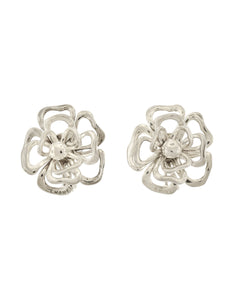 Chanel Vintage Camellia Flower Cut Out Sterling Silver Earrings