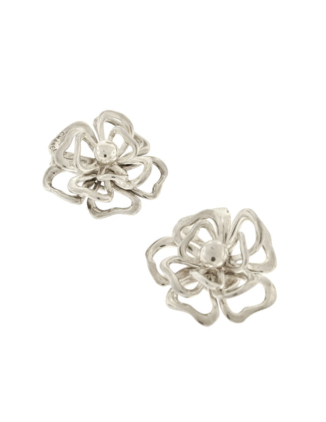 Chanel Vintage Camellia Flower Cut Out Sterling Silver Earrings