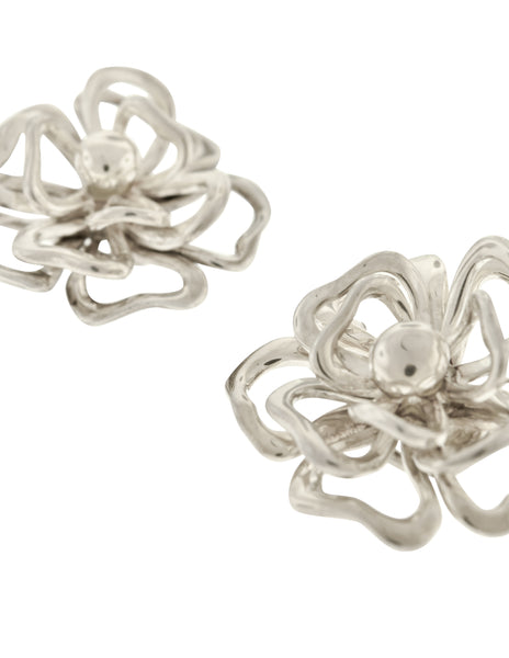 Chanel Vintage Camellia Flower Cut Out Sterling Silver Earrings