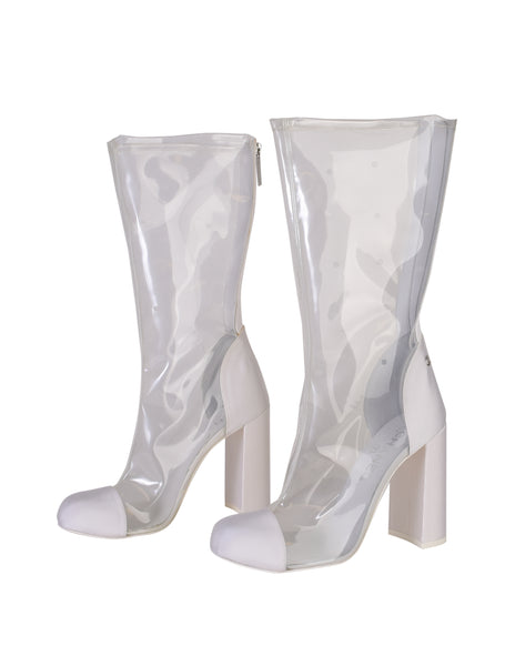 Chanel Vintage Spring Summer 2018 Transparent White Toe Cap High Heel Boots