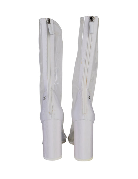 Chanel Vintage Spring Summer 2018 Transparent White Toe Cap High Heel Boots