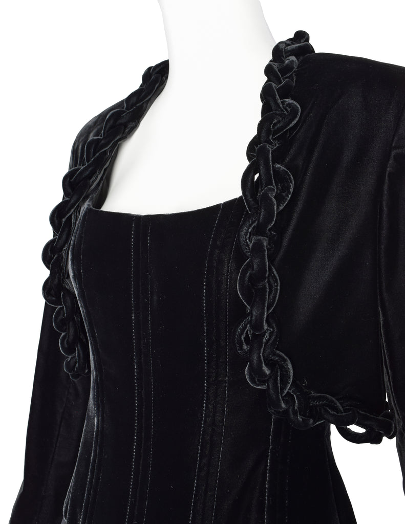 Chanel Vintage AW 1993 Black Velvet Silk Chiffon Corset Dress and Chai