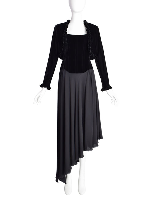 Chanel Vintage AW 1993 Black Velvet Silk Chiffon Corset Dress and
