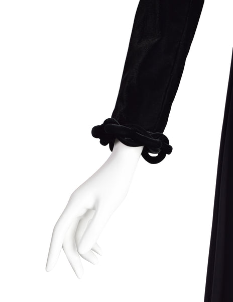 Chanel Vintage AW 1993 Black Velvet Silk Chiffon Corset Dress and Chain Bolero Ensemble