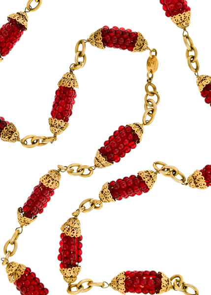 Chanel Vintage Haute Couture Gold Bordeaux Glass Grapes Sautoir Necklace