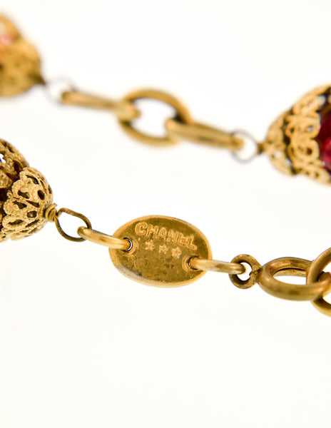 Chanel Vintage Haute Couture Gold Bordeaux Glass Grapes Sautoir Necklace