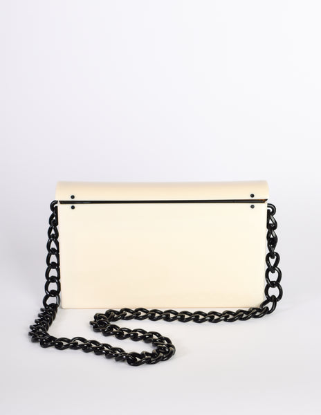 Chanel Vintage Unique Black and Cream Plexi Logo Turnlock Flap Bag