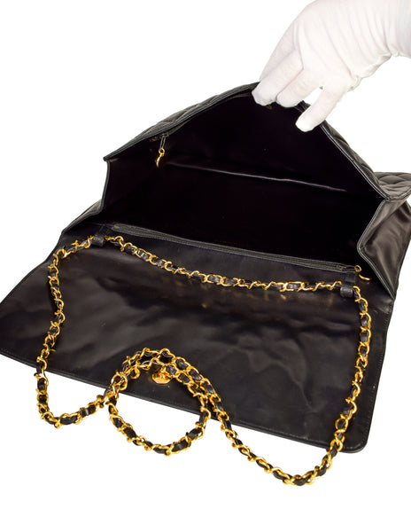 Chanel Vintage Oversized Black Matelasse Quilted Lambskin Leather CC Logo Jumbo Maxi Flap Bag