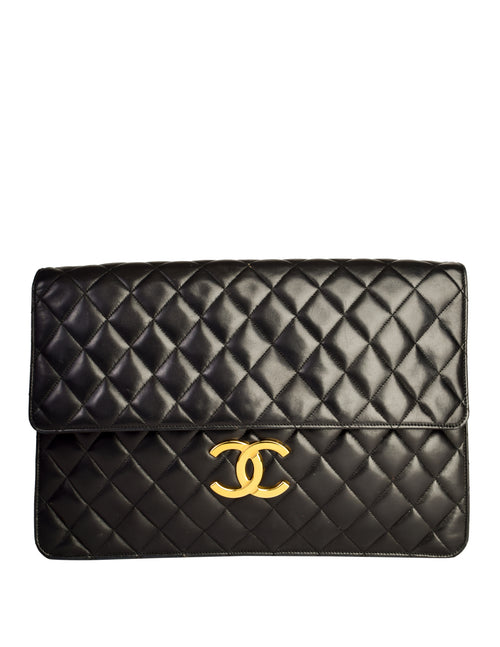 Chanel Vintage Oversized Black Matelasse Quilted Lambskin Leather