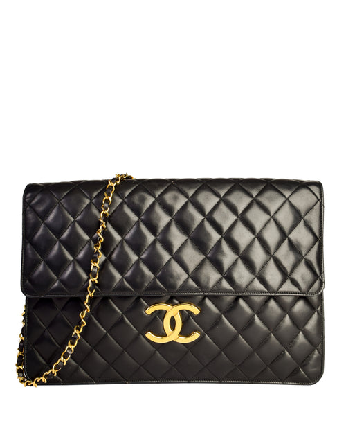 Chanel Vintage Oversized Black Matelasse Quilted Lambskin Leather CC L –  Amarcord Vintage Fashion