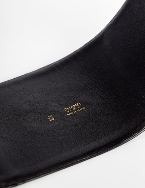 Chanel Vintage 1994 CC Logo High Waist Heavyweight Wide Black Leather Belt