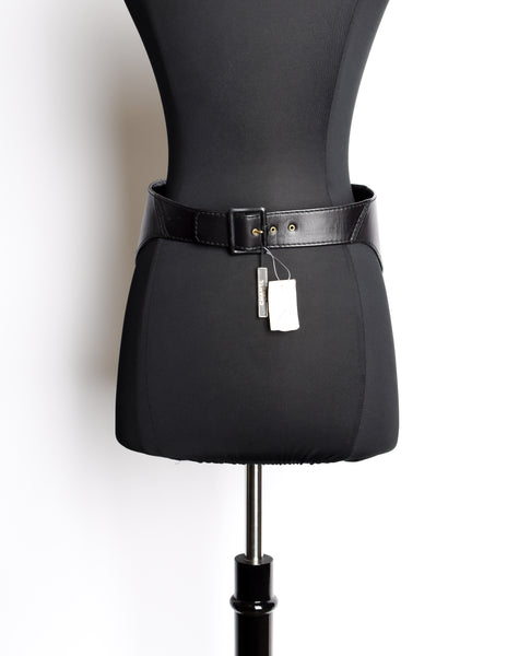Chanel Vintage 1994 CC Logo High Waist Heavyweight Wide Black Leather Belt