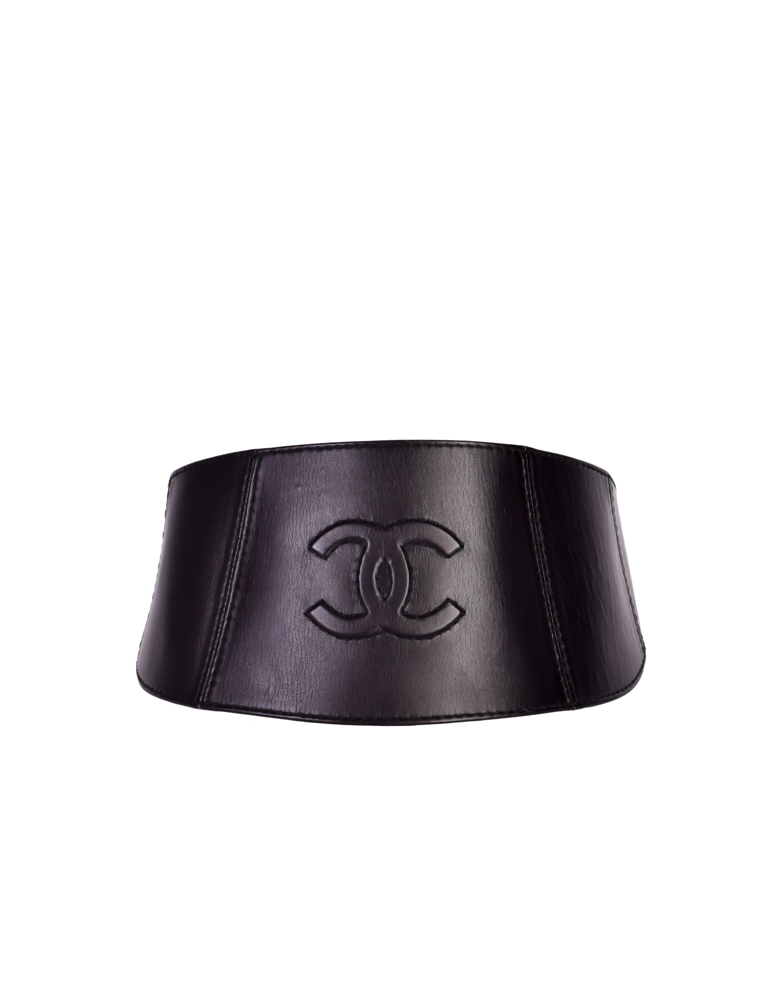 Chanel Vintage 1994 CC Logo High Waist Heavyweight Wide Black Leather Belt