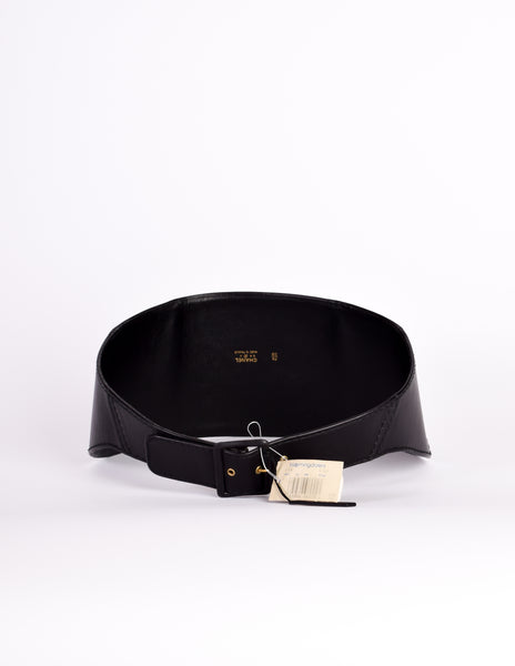 Chanel Vintage 1994 CC Logo High Waist Heavyweight Wide Black Leather Belt