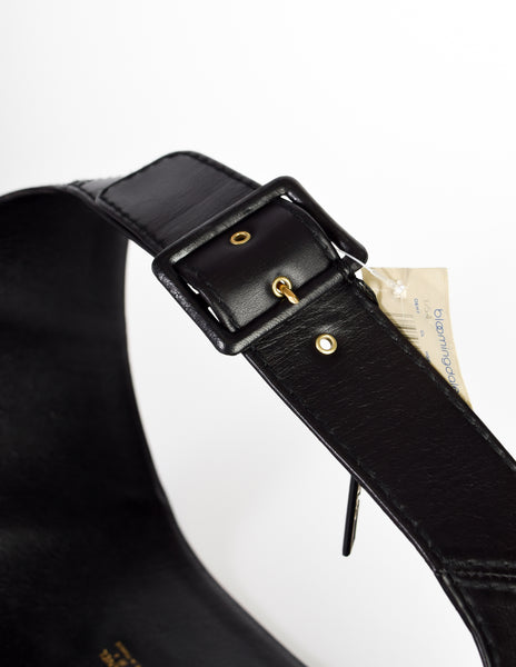 Chanel Vintage 1994 CC Logo High Waist Heavyweight Wide Black Leather Belt