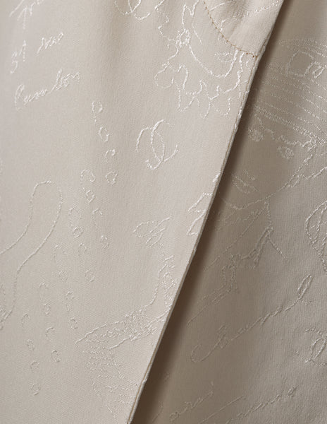 Chanel Vintage 1980s Novelty Cream Silk Jacquard Button Up Shirt