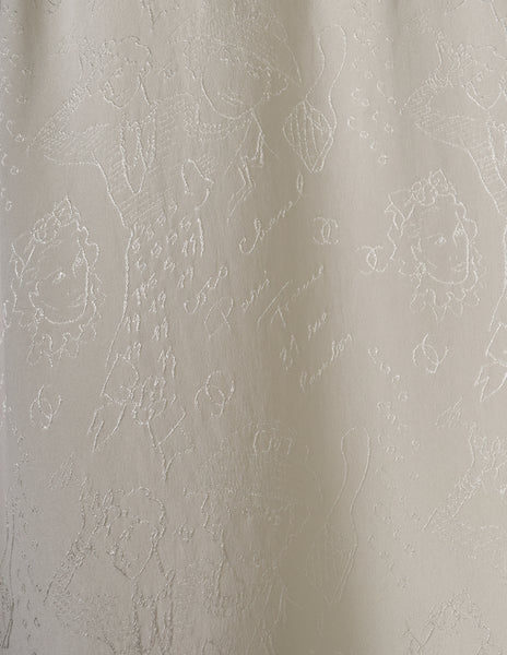 Chanel Vintage 1980s Novelty Cream Silk Jacquard Button Up Shirt