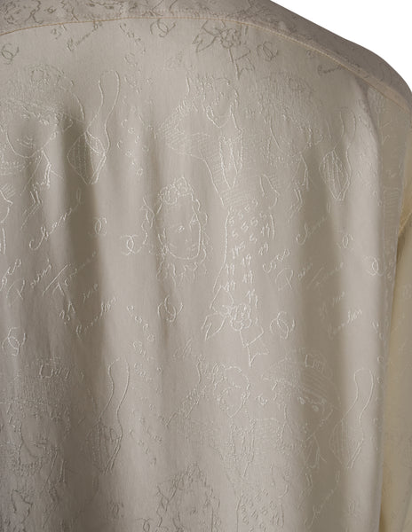 Chanel Vintage 1980s Novelty Cream Silk Jacquard Button Up Shirt