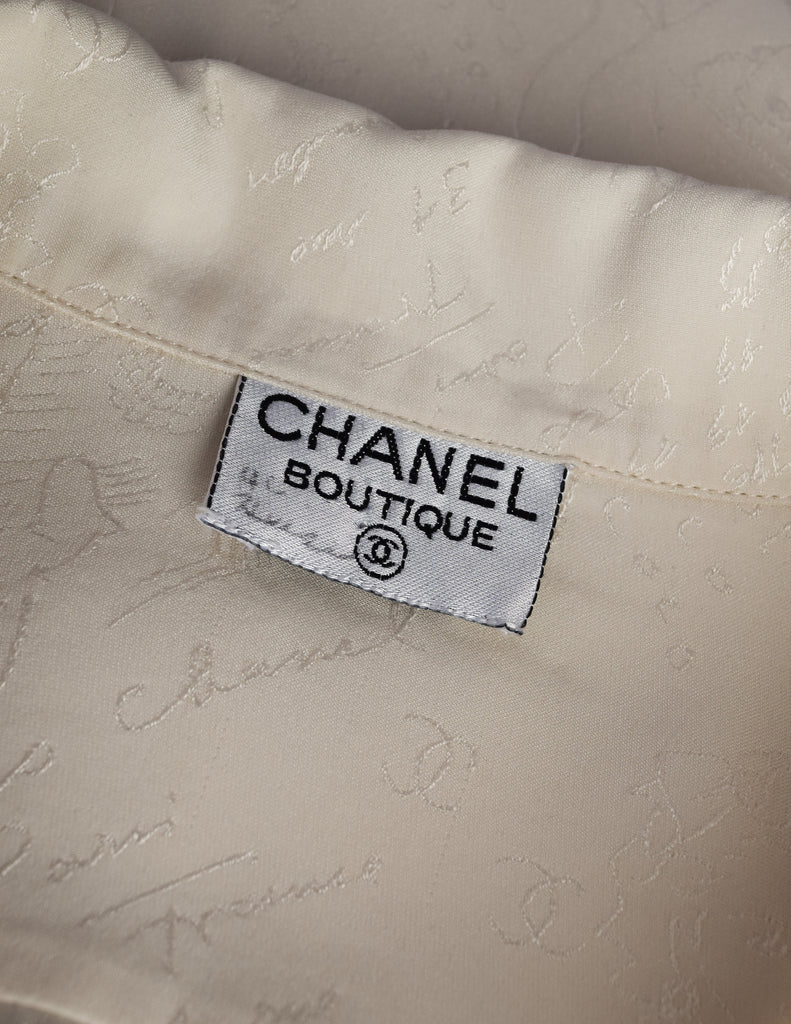Chanel Vintage 1980s Novelty Cream Silk Jacquard Button Up Shirt – Amarcord  Vintage Fashion