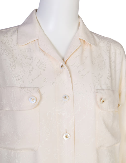 Rare 1990s Chanel Striped Button Up Dress Shirt