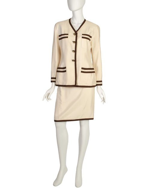 Chanel Vintage Cream Raw Silk Shantung Brown Stripe Jacket and Skirt S –  Amarcord Vintage Fashion