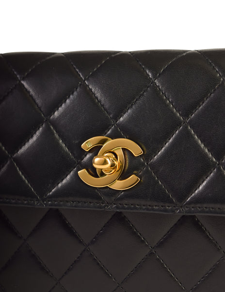 Chanel Vintage Rare AW 1990 Extra Long Black Matelasse Quilted Lambskin Leather Turnlock Clutch Bag