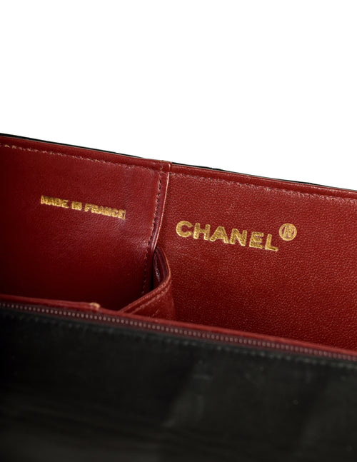 Vintage CHANEL Large CC Turnlock Classic Flap Black SHEARLING 